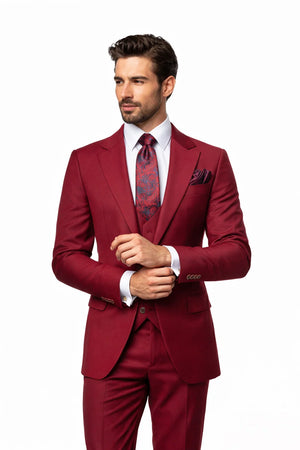 Rossi Man BOND RM1777 Slim Fit 3-Piece Red Suit – Modern Tailored Suit for Men