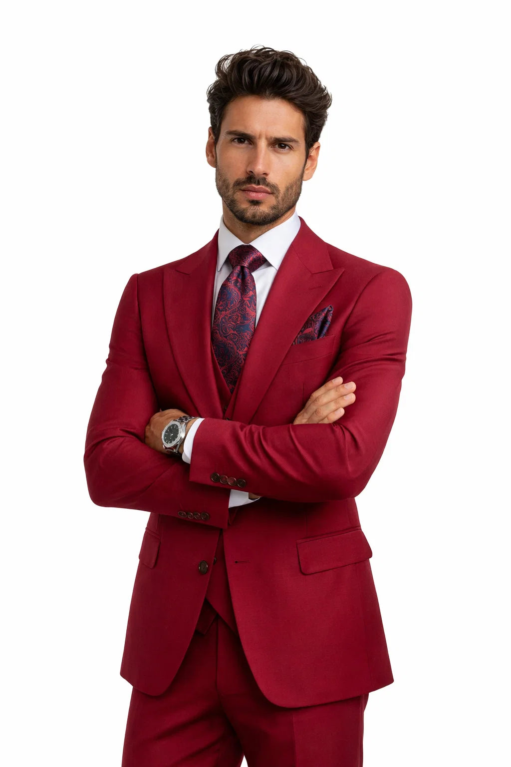 Rossi Man BOND RM1777 Slim Fit 3-Piece Red Suit – Modern Tailored Suit for Men