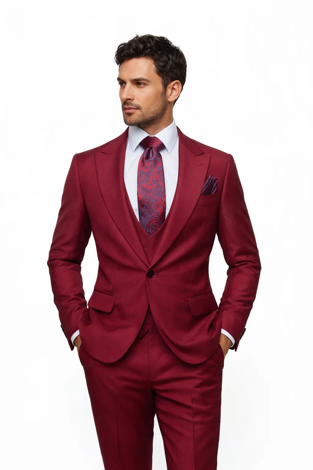 Rossi Man BOND RM1777 Slim Fit 3-Piece Red Suit – Modern Tailored Suit for Men