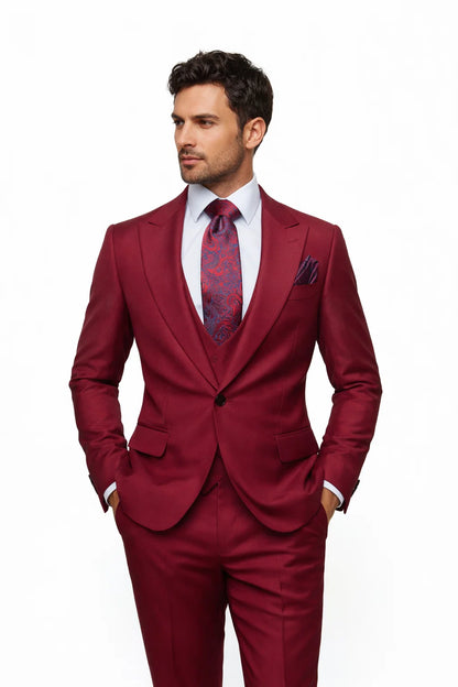 Rossi Man BOND RM1777 Slim Fit 3-Piece Red Suit – Modern Tailored Suit for Men