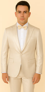 Rossi Man LEO RM1642 – Off-White Shimmer Slim Fit 3-Piece Suit for Men