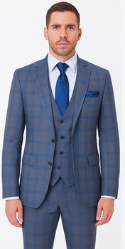 Rossi Man MAX RM1823 Slim Fit 3-Piece Blue Plaid Suit – Tailored for Weddings & Business