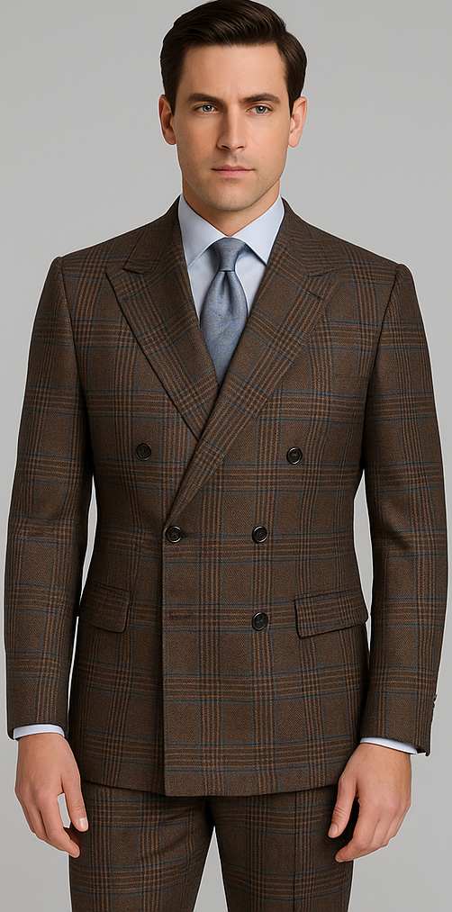 Rossiman Brown & Blue Vintage Glen Plaid Suit with Windowpane Pattern  Modern Fit