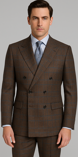 Rossiman Brown & Blue Vintage Glen Plaid Suit with Windowpane Pattern  Modern Fit