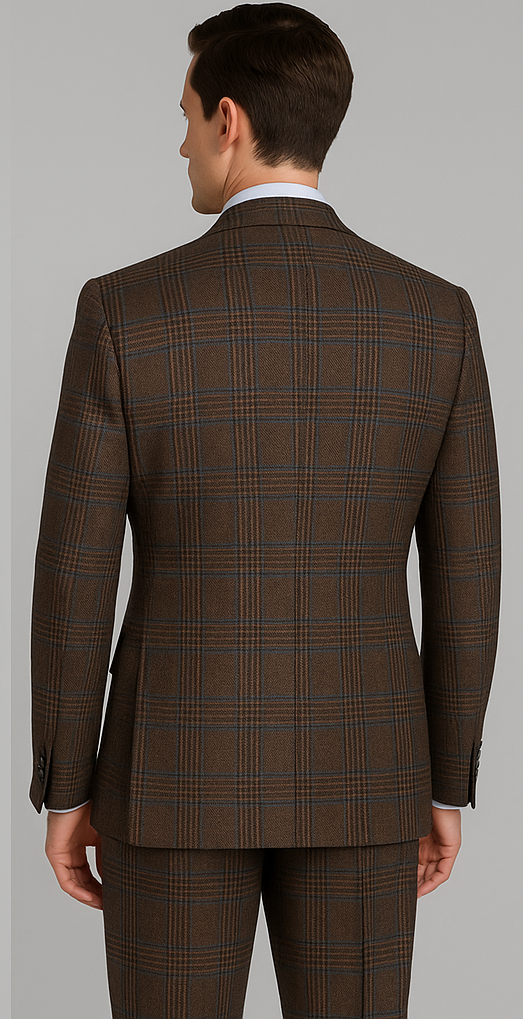 Rossiman Brown & Blue Vintage Glen Plaid Suit with Windowpane Pattern  Modern Fit
