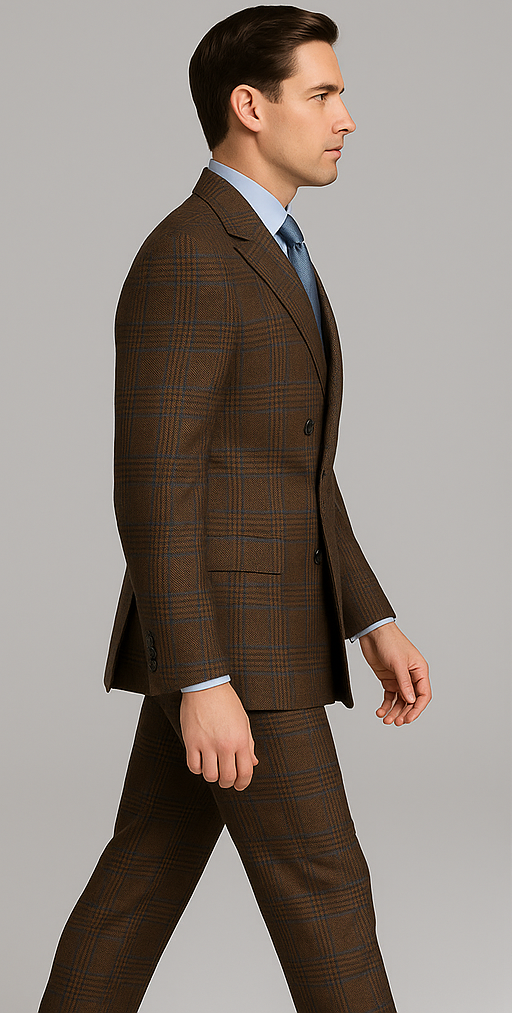 Rossiman Brown & Blue Vintage Glen Plaid Suit with Windowpane Pattern  Modern Fit