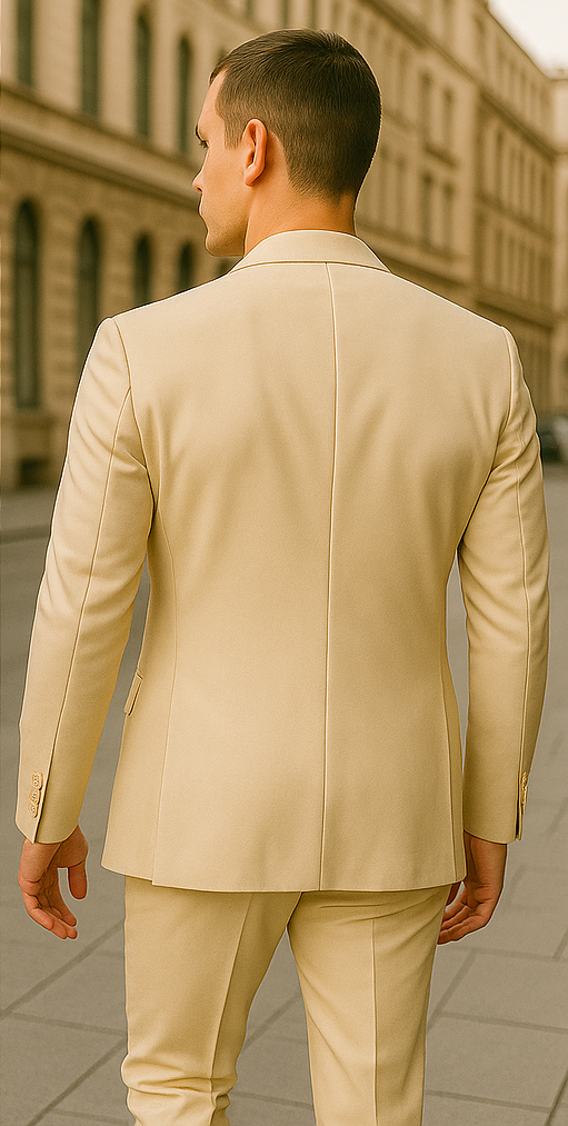 Rossiman Men’s Cream Sateen Suit – Elegant Glossy Formalwear