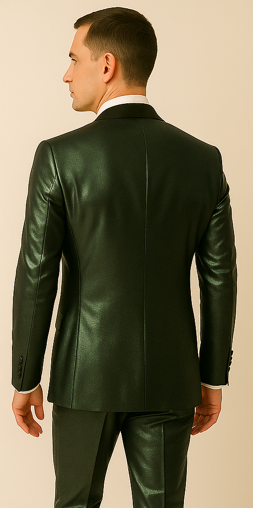 Rossiman Men’s Green Sateen Suit – Glossy Finish with Modern Flair