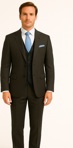 Rossiman Men's Dark Gray Slim Fit Suit – 3-Piece Vested Set with Flat Front Pants