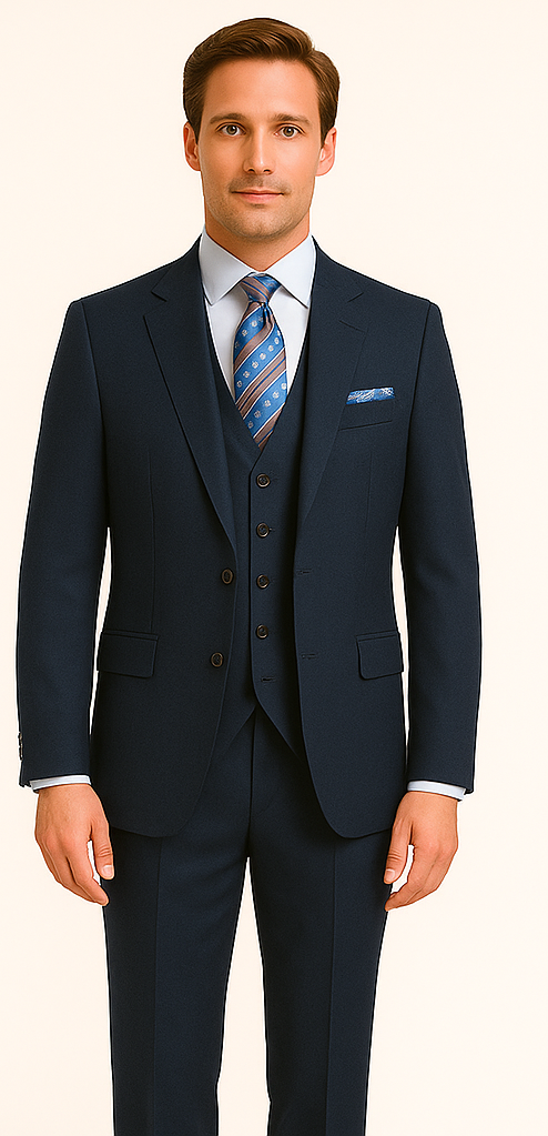 Men's Navy Blue Rossiman Rossi Slim Fit Peak Lapel Suit main image 0