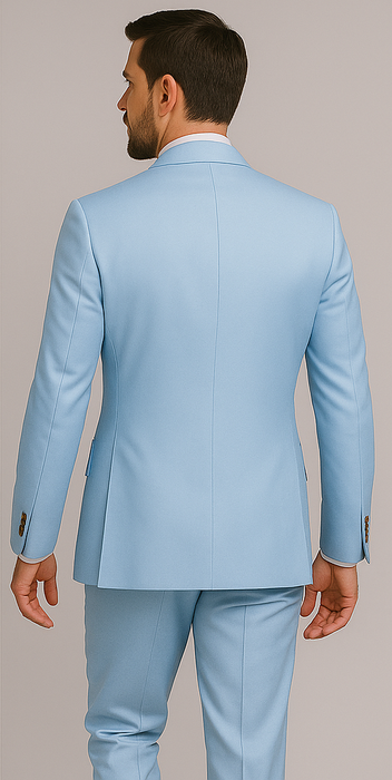 Rossiman Men’s Light Blue Slim Fit Suit – Elegant Double-Breasted Design