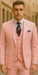 Rossiman Men's Pink Suit – 1-Button Peak Lapel Jacket & Double-Breasted Vest