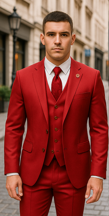 Rossiman Men's Red Suit – Stylish 1-Button Peak Lapel Jacket & Double-Breasted Vest