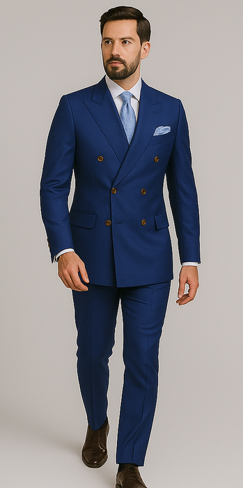 Rossiman Men's Slim Fit Royal Blue Suit – Double-Breasted Elegance