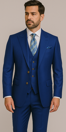 Rossiman Men’s Royal Blue Slim Fit Suit – Sophisticated Double-Breasted Design