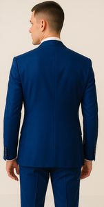 Rossiman Men’s Royal Blue Glossy Sateen Suit – Bold & Refined Look