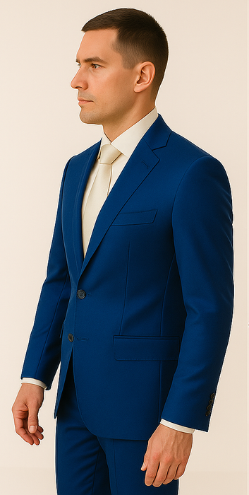 Rossiman Men’s Royal Blue Glossy Sateen Suit – Bold & Refined Look