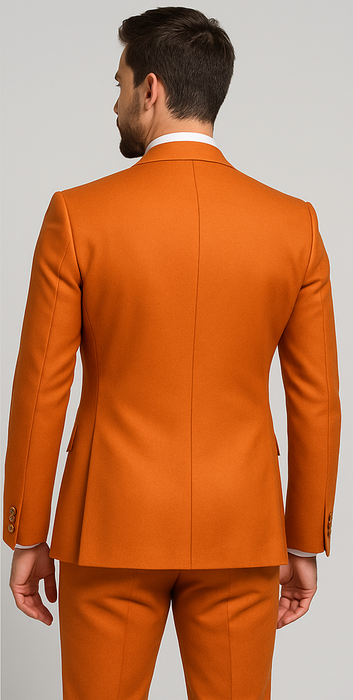 Rossiman Men's Rust Slim Fit Suit – 3-Piece Set with Double-Breasted Vest & Flat Front Pants