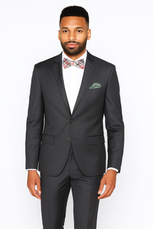 Rossiman Men's Slim Fit Gray Wool Suit – 1-Button Peak Lapel Jacket & Tapered Low-Rise Pants