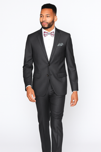 Rossiman Men's Slim Fit Gray Wool Suit – 1-Button Peak Lapel Jacket & Tapered Low-Rise Pants