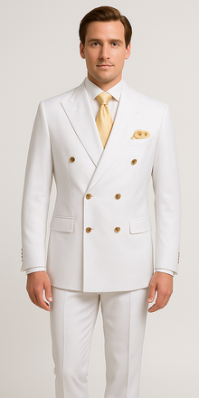 Rossiman Men's White Slim Fit Suit – Double-Breasted 3-Piece Formal Ensemble