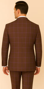 Rossiman Plaid Suit – Gray & Lavender Textured Windowpane Double-Breasted Suit