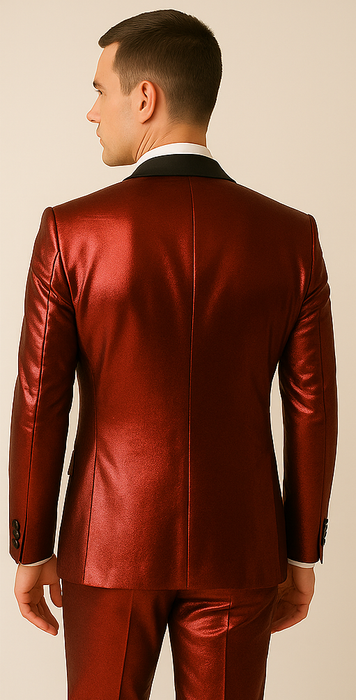 Rossiman Men’s Red Sateen Suit – Glossy Finish Bold Formalwear