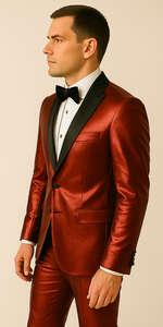 Rossiman Men’s Red Sateen Suit – Glossy Finish Bold Formalwear