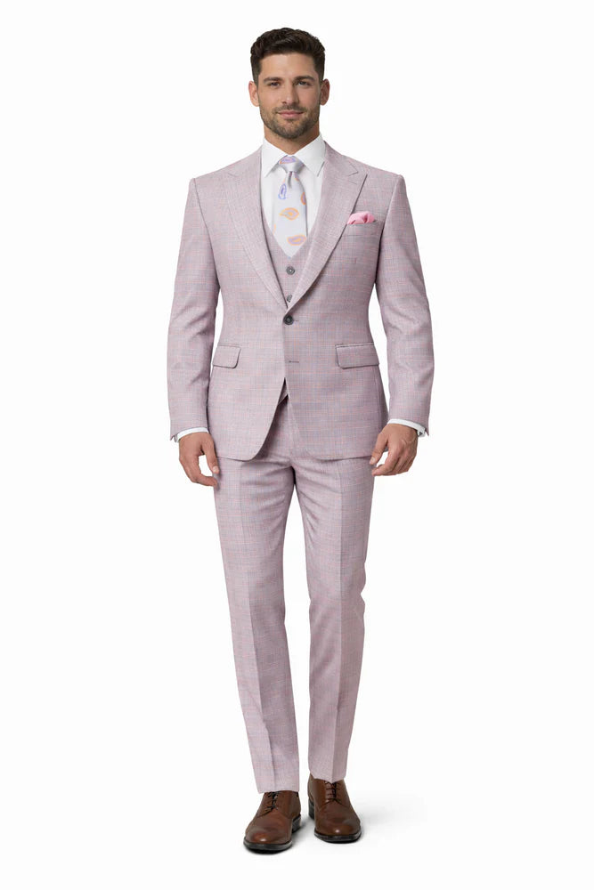 Rossiman Sharkskin Gray Plaid Suit – Double-Breasted Windowpane Suit for Men Modern Fit