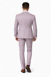 Rossiman Sharkskin Gray Plaid Suit – Double-Breasted Windowpane Suit for Men