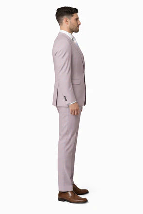 Rossiman Sharkskin Gray Plaid Suit – Double-Breasted Windowpane Suit for Men Modern Fit