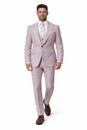 Rossiman Sharkskin Gray Plaid Suit – Double-Breasted Windowpane Suit for Men Modern Fit