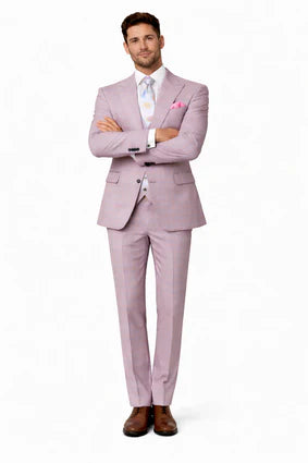 Rossiman Sharkskin Gray Plaid Suit – Double-Breasted Windowpane Suit for Men Modern Fit