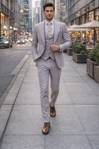 Rossiman Sharkskin Gray Plaid Suit – Double-Breasted Windowpane Suit for Men