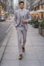 Rossiman Sharkskin Gray Plaid Suit – Double-Breasted Windowpane Suit for Men