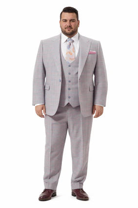 Rossiman Sharkskin Gray Plaid Suit – Double-Breasted Windowpane Suit for Men Modern Fit