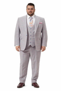 Rossiman Sharkskin Gray Plaid Suit – Double-Breasted Windowpane Suit for Men
