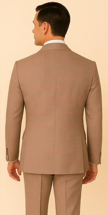 Rossiman Sharkskin Gray Plaid Suit – Double-Breasted Windowpane Suit for Men