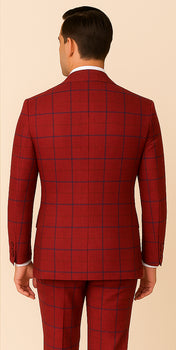 Rossiman Suit – Red & Blue Plaid Windowpane Double-Breasted Suit for Men