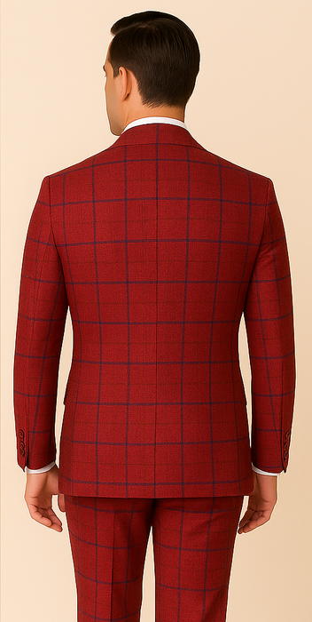 Rossiman Suit – Red & Blue Plaid Windowpane Double-Breasted Suit for Men