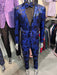 Mens Royal Blue Metallic Floral Suit – Black Background Two Piece Tuxedo Set