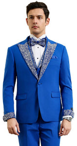 Royal Blue Prom Tuxedo - Perfect Wedding Suit Vested Rhinestone Lapelled