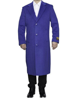 Men's Dress Coat Full Length Wool Dress Top Coat / Overcoat in Royal Blue