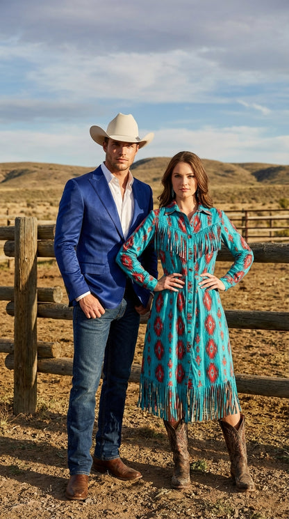 Men’s Shiny Royal Blue Cowboy Blazer – Western Style Satin Finish Blazer for Party, Country Events and Evening Wear