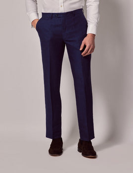 Mens Linen Suit For Beach Wedding - Summer Suit in Royal Blue Herringbone