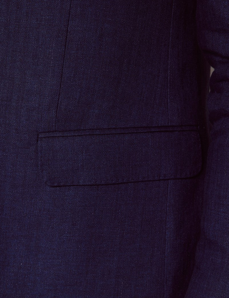 Mens Linen Suit For Beach Wedding - Summer Suit in Royal Blue Herringbone
