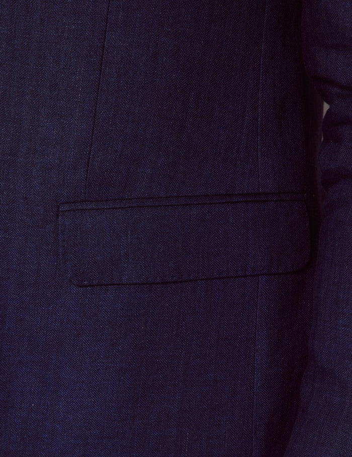 Mens Linen Suit For Beach Wedding - Summer Suit in Royal Blue Herringbone