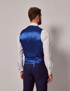 Mens Linen Suit For Beach Wedding - Summer Suit in Royal Blue Herringbone