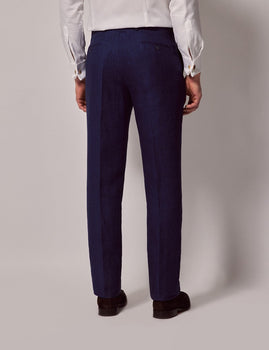 Mens Linen Suit For Beach Wedding - Summer Suit in Royal Blue Herringbone