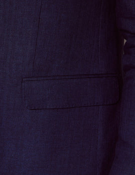 Mens Linen Suit For Beach Wedding - Summer Suit in Royal Blue Herringbone